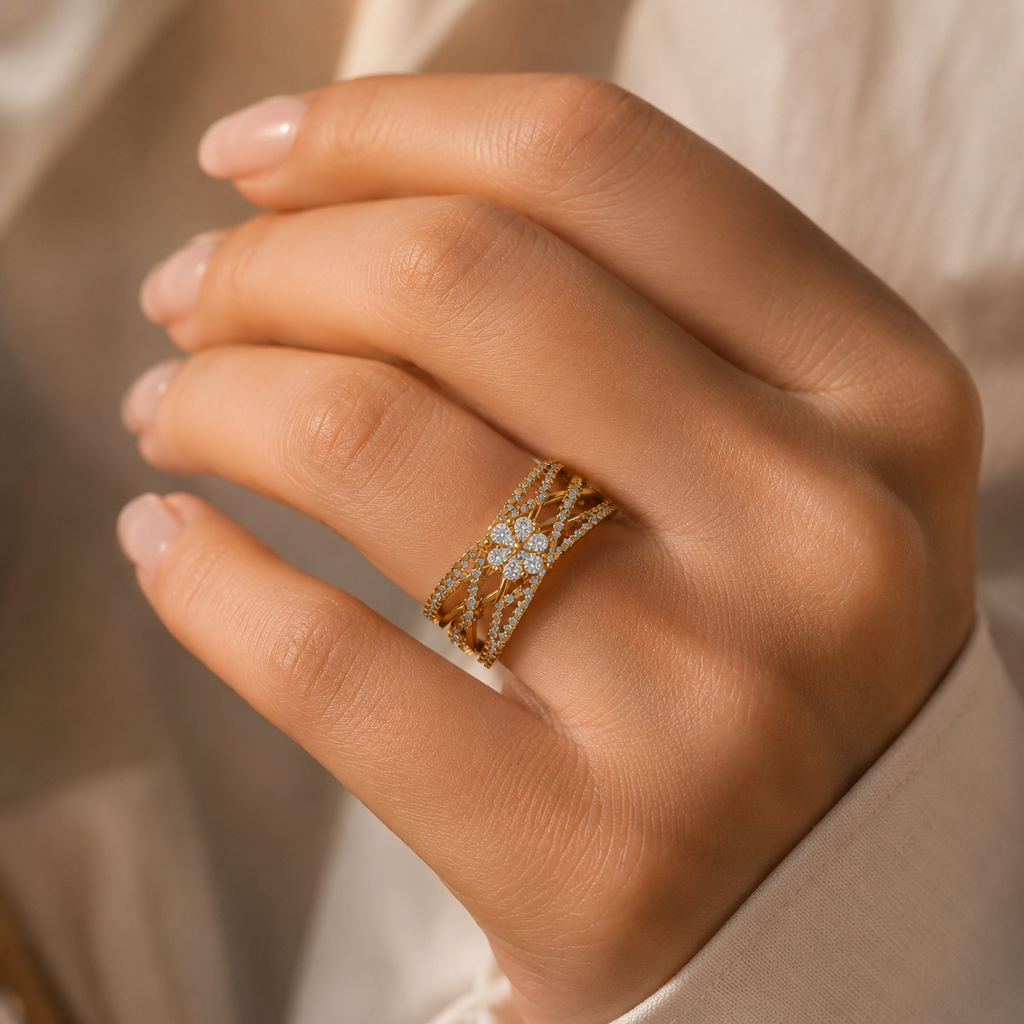 18K Gold Multi Band Solitaire Diamond Ring – Luxury VVS