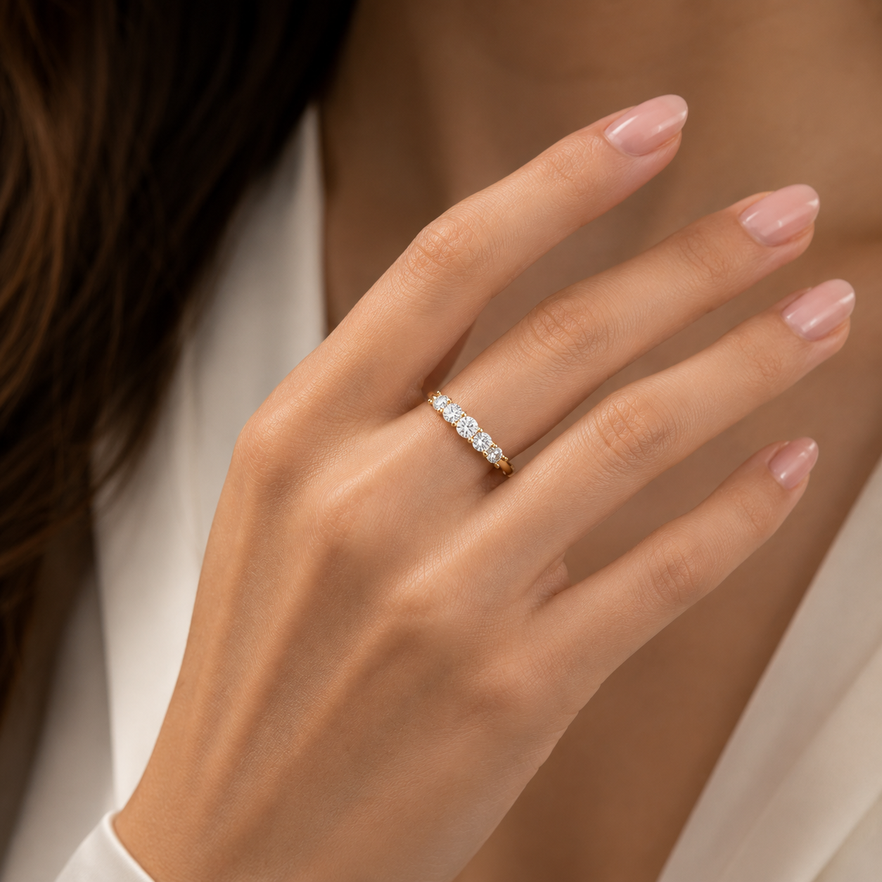 18K Gold 5-Stone Diamond Band Ring (0.51 Ct VVS)