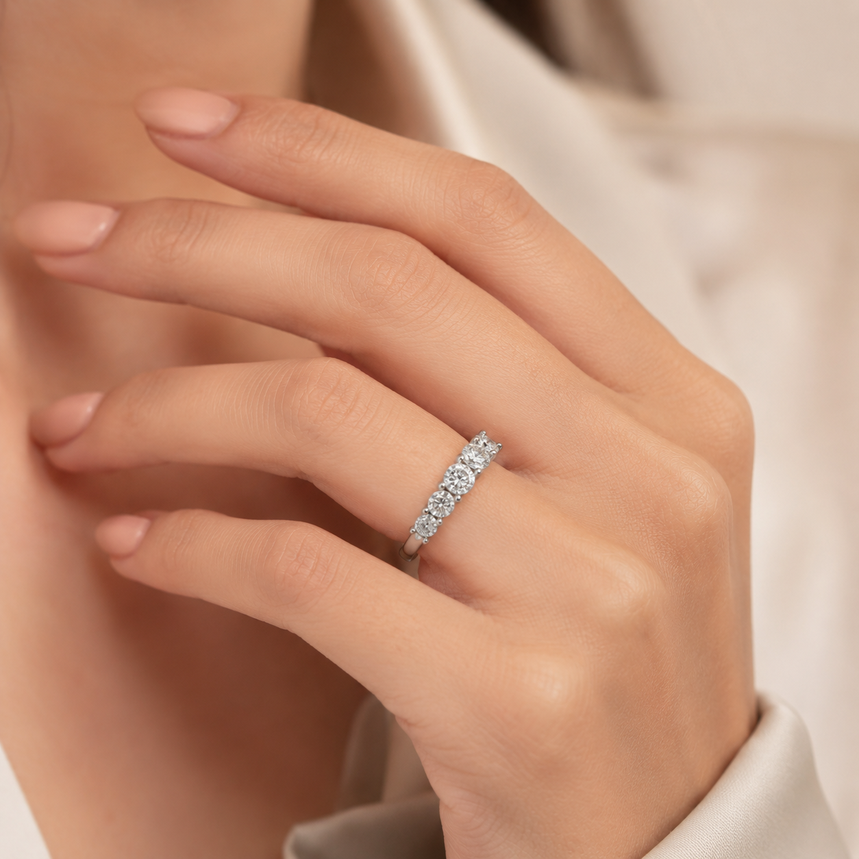925 Silver 5-Stone Diamond Band Ring (0.51 Ct VVS)
