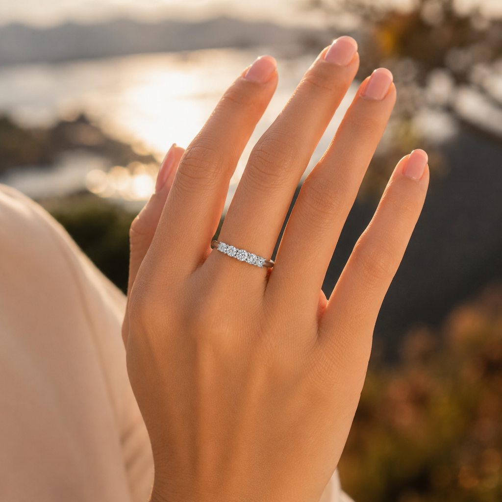925 Silver 5-Stone Diamond Band Ring (0.51 Ct VVS)