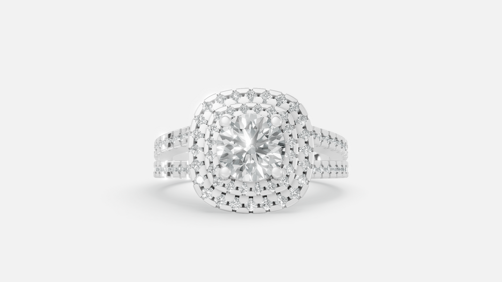 Silver Halo Split Shank Diamond Ring – VVS CVD Elegant Design