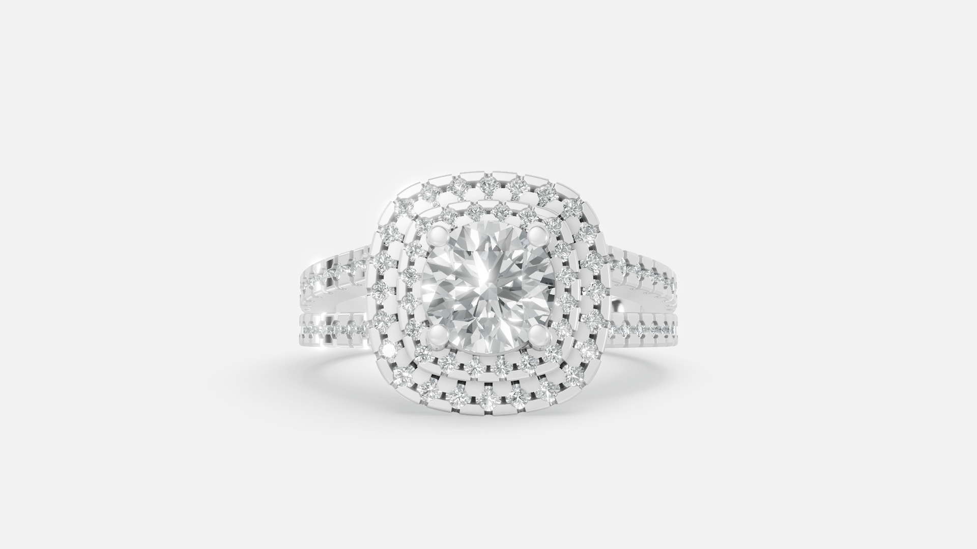 Silver Halo Split Shank Diamond Ring – VVS CVD Elegant Design