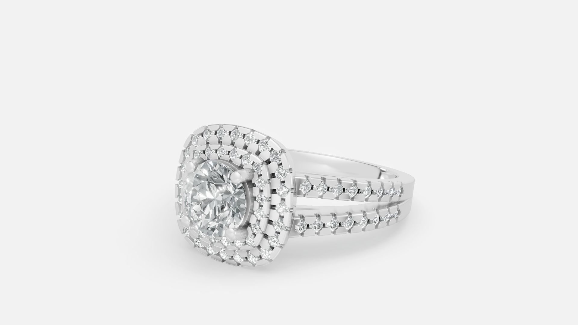 Silver Halo Split Shank Diamond Ring – VVS CVD Elegant Design