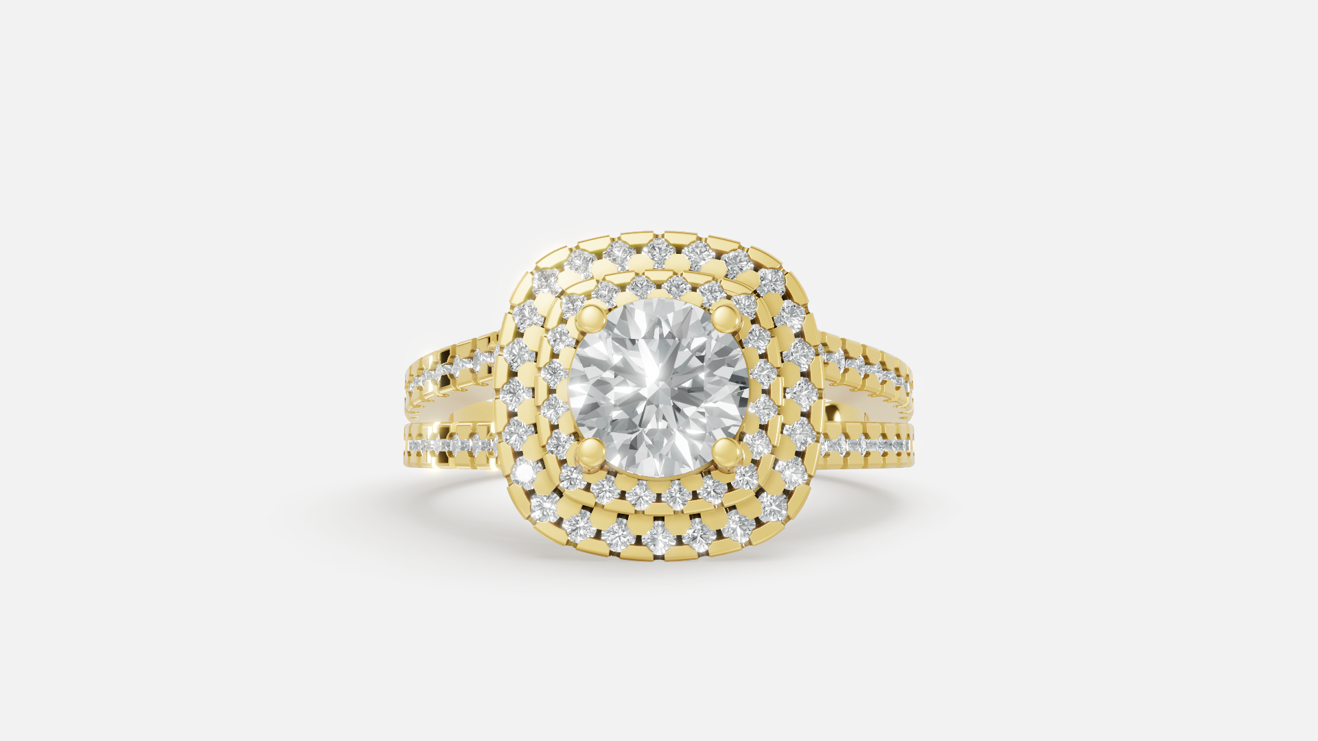 18K Gold Halo Split Shank Diamond Ring – VVS CVD Luxury