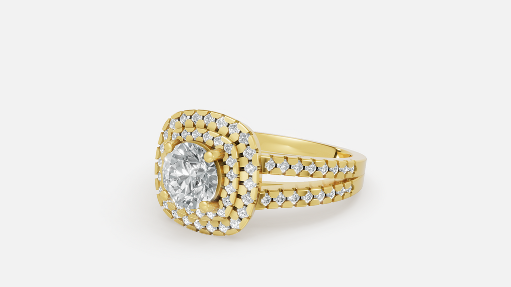 18K Gold Halo Split Shank Diamond Ring – VVS CVD Luxury