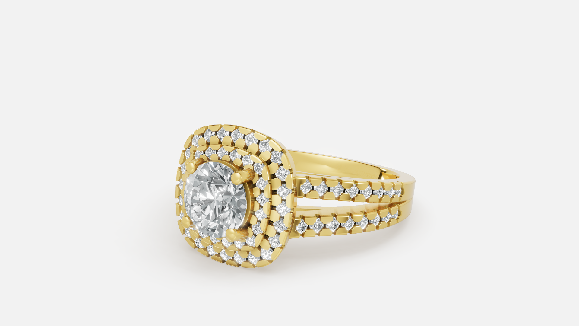 18K Gold Halo Split Shank Diamond Ring – VVS CVD Luxury