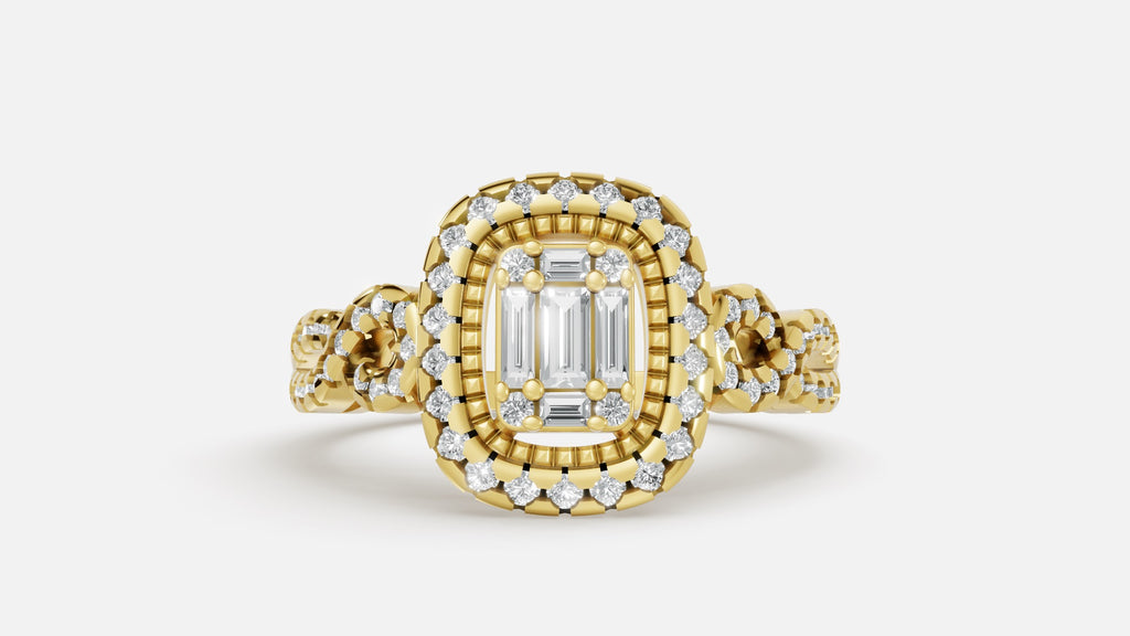 18K Gold Halo Split Shank Diamond Ring | VVS CVD Luxury Ring