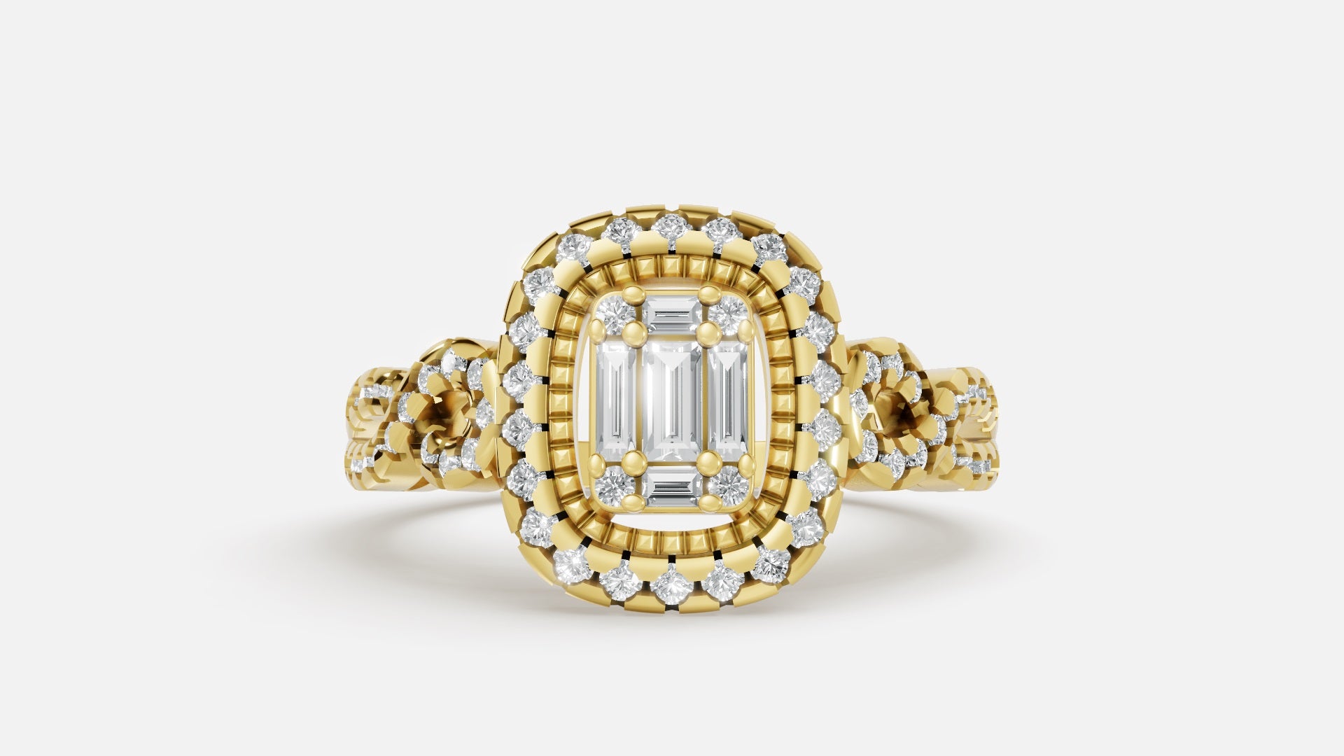 18K Gold Halo Split Shank Diamond Ring | VVS CVD Luxury Ring