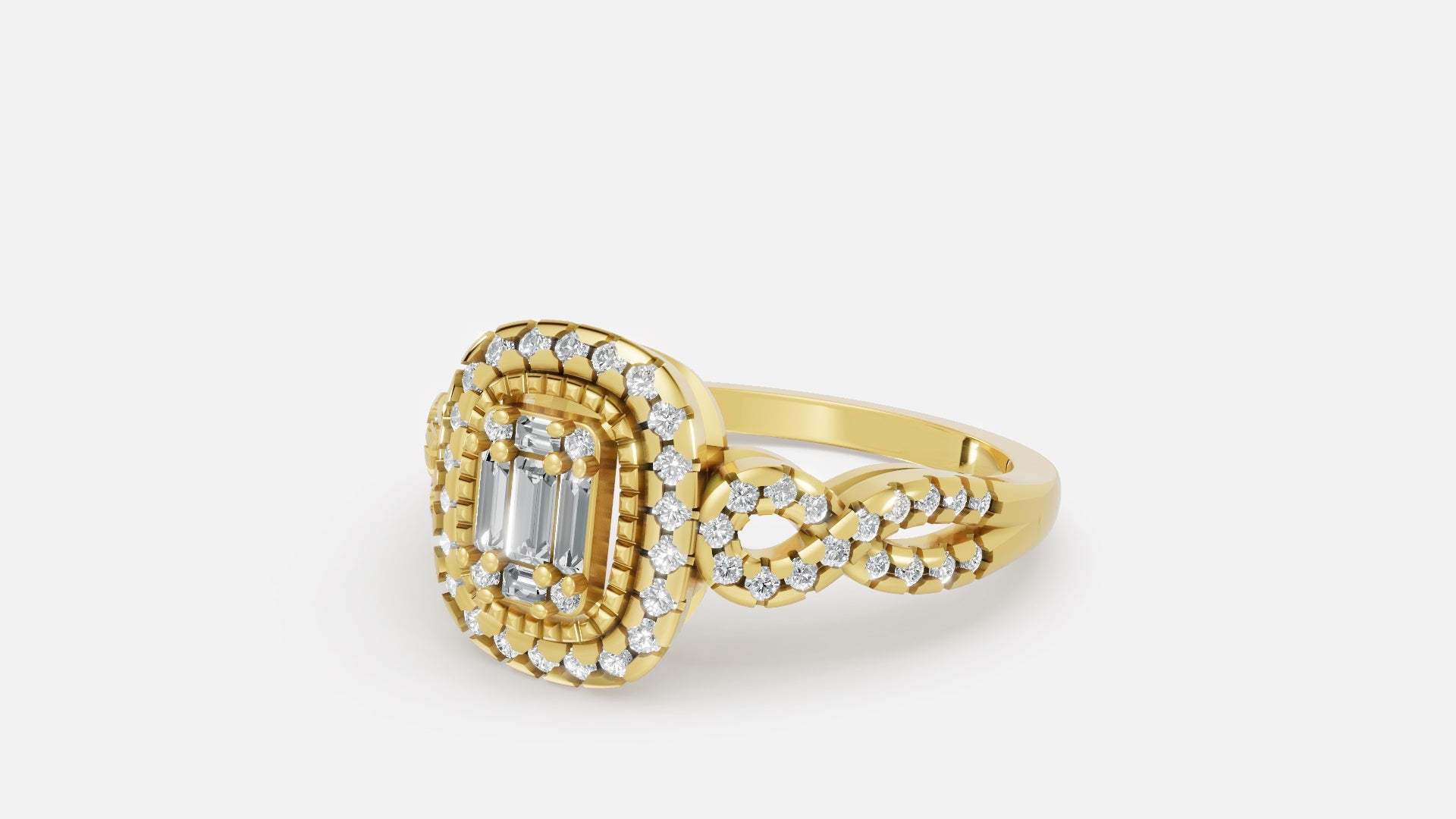 18K Gold Halo Split Shank Diamond Ring | VVS CVD Luxury Ring