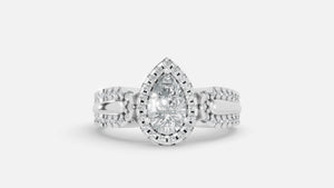 925 Silver Pear Shape CVD Diamond Halo Split Shank Ring