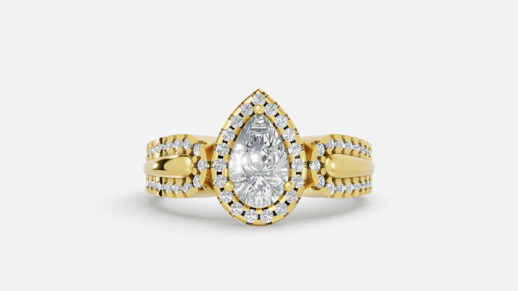 18K Gold Pear Shape CVD Diamond Halo Split Shank Ring