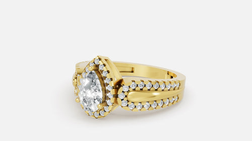 18K Gold CVD Diamond Engagement Ring VVS EF PEAR Cut
