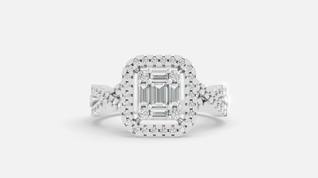 925 Silver CVD Diamond Halo Split Shank Ring (0.62 Ct)
