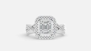 925 Silver CVD Diamond Halo Split Shank Ring (0.62 Ct)