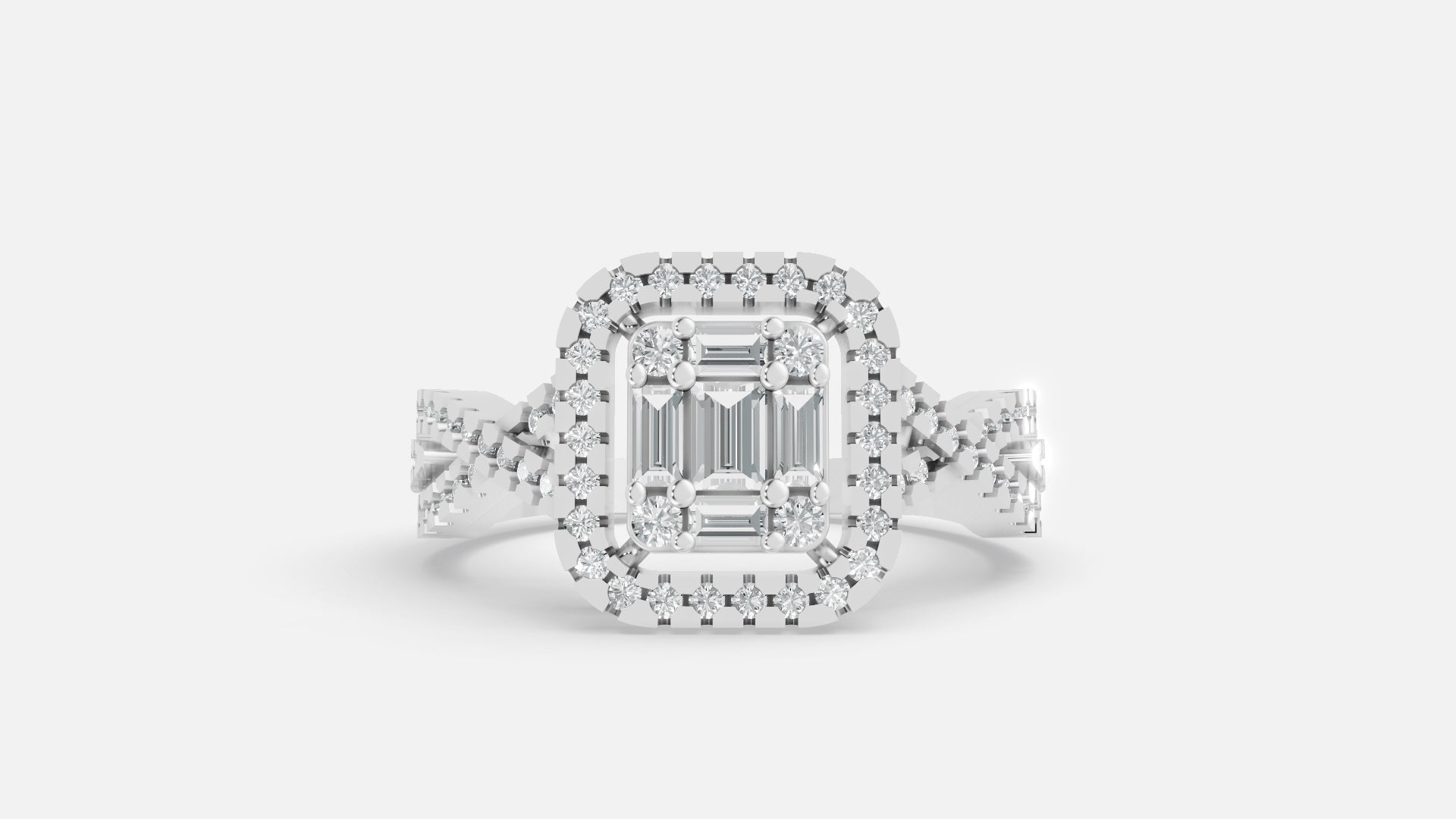 925 Silver CVD Diamond Halo Split Shank Ring (0.62 Ct)