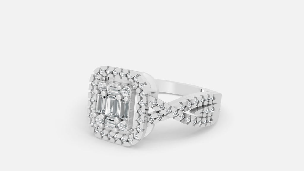 925 Silver CVD Diamond Halo Split Shank Ring (0.62 Ct)