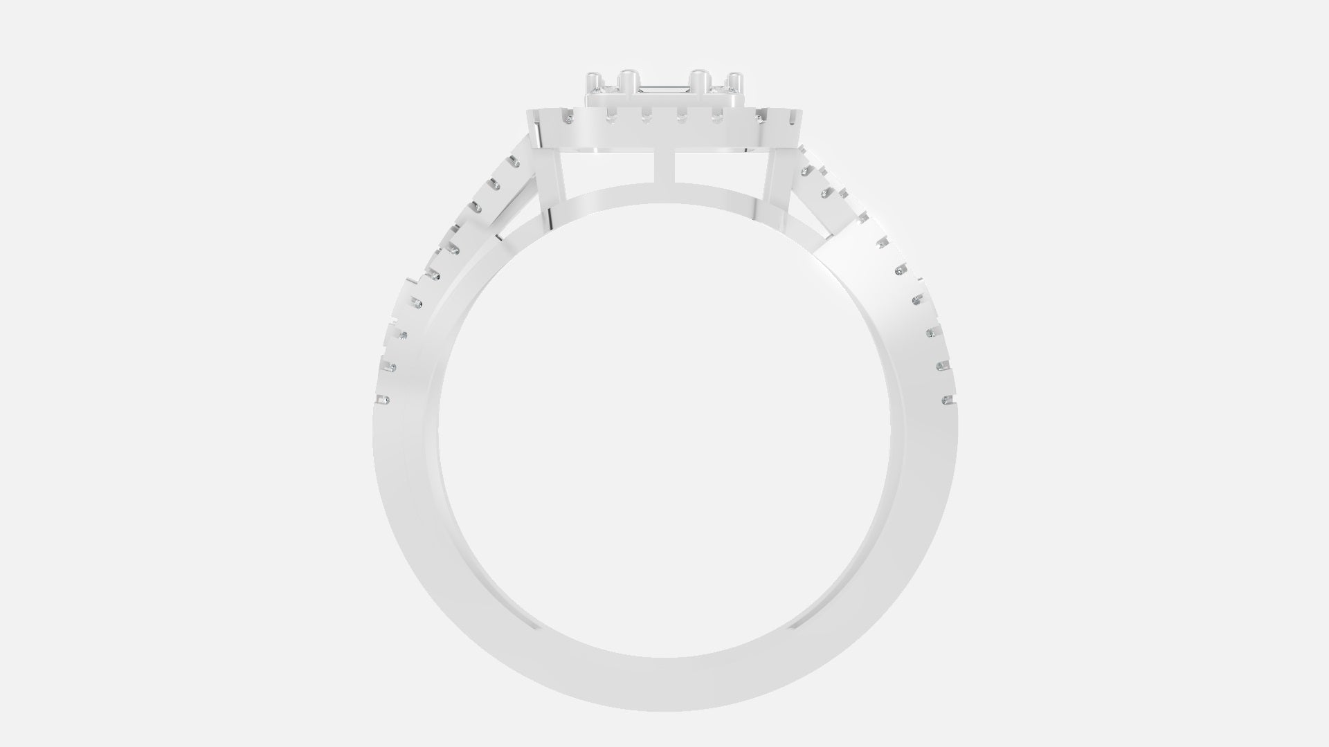 925 Silver CVD Diamond Halo Split Shank Ring (0.62 Ct)