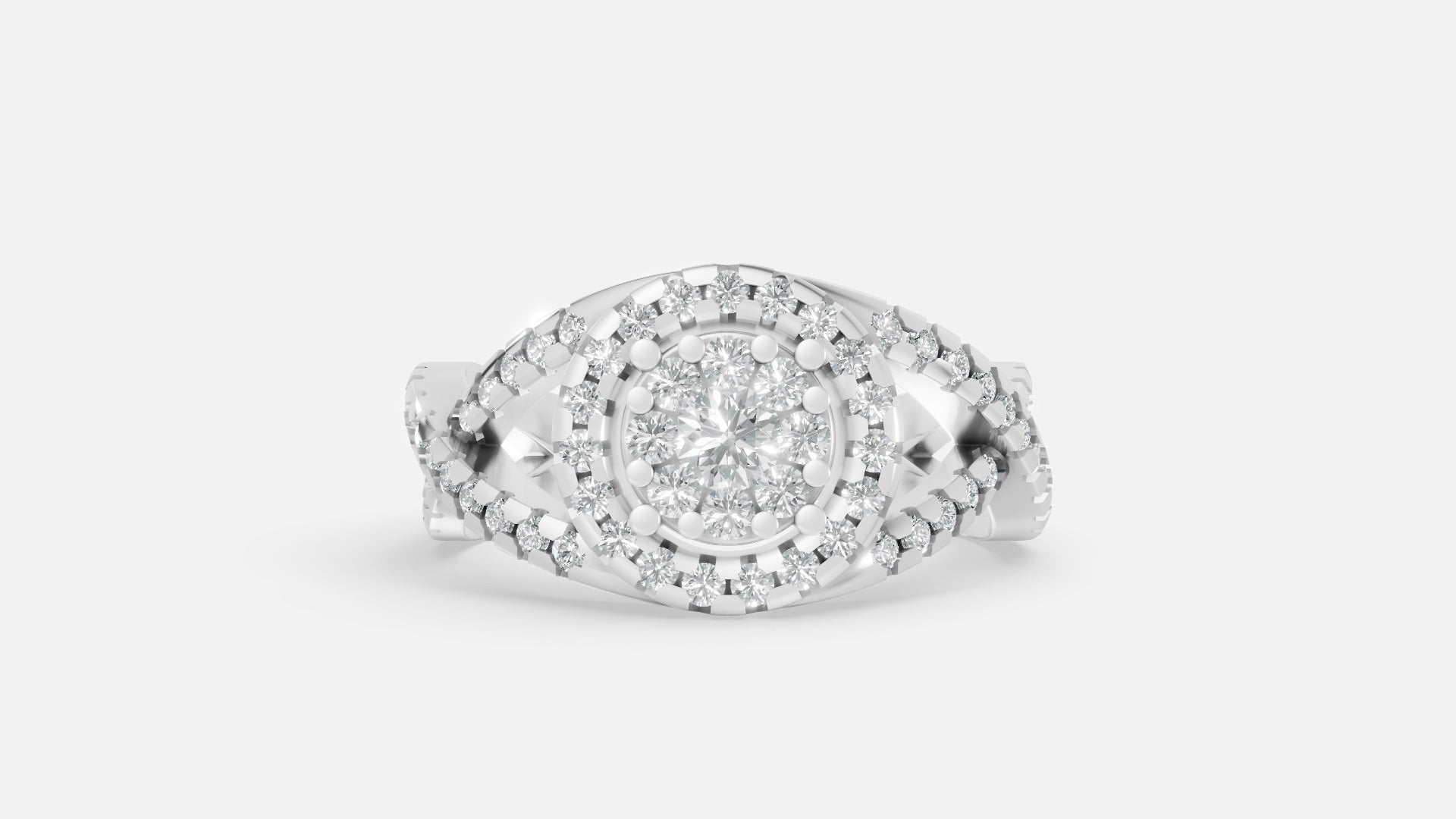 925 SILVER Halo Split Shank CVD Diamond Ring VVS (0.61 Ct)
