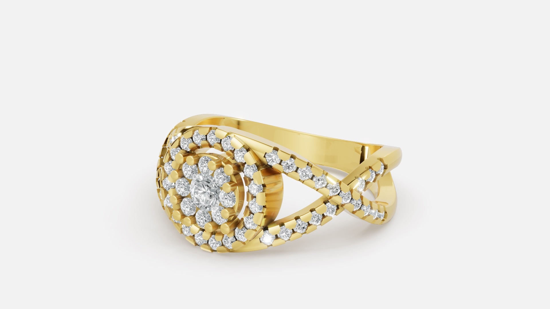 18K Gold Halo Split Shank CVD Diamond Ring VVS (0.61 Ct)