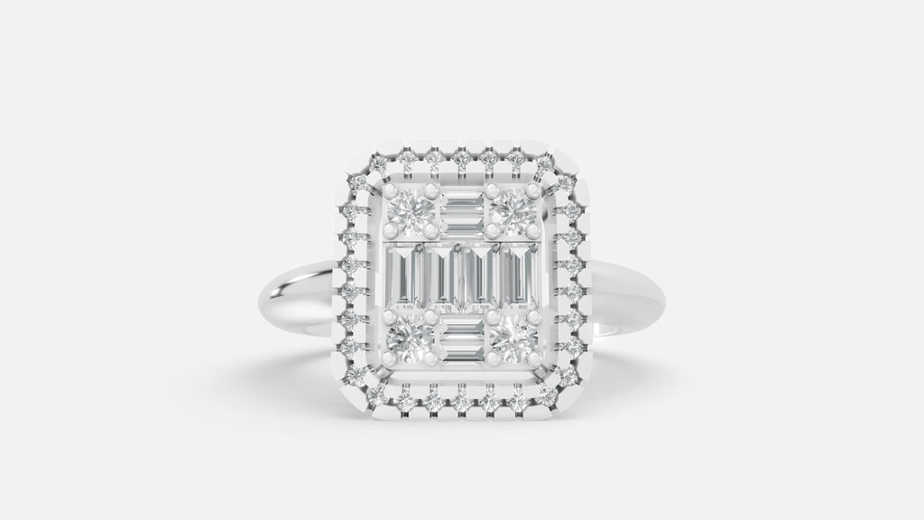 Silver Halo CVD Diamond Ring VVS EF | Elegant Statement Ring