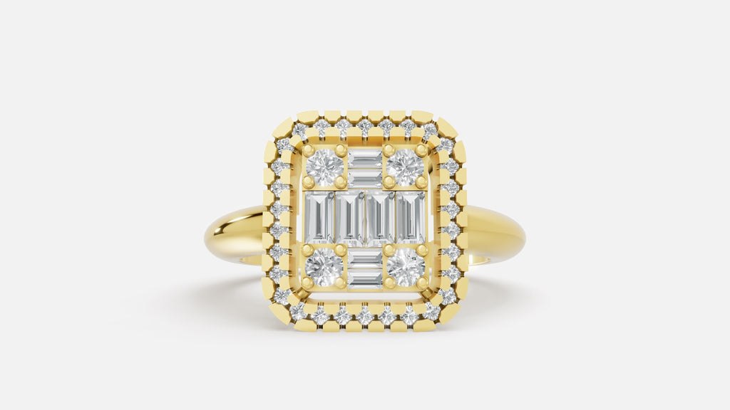 18K Gold Halo CVD Diamond Ring VVS EF | Luxury Engagement Ring