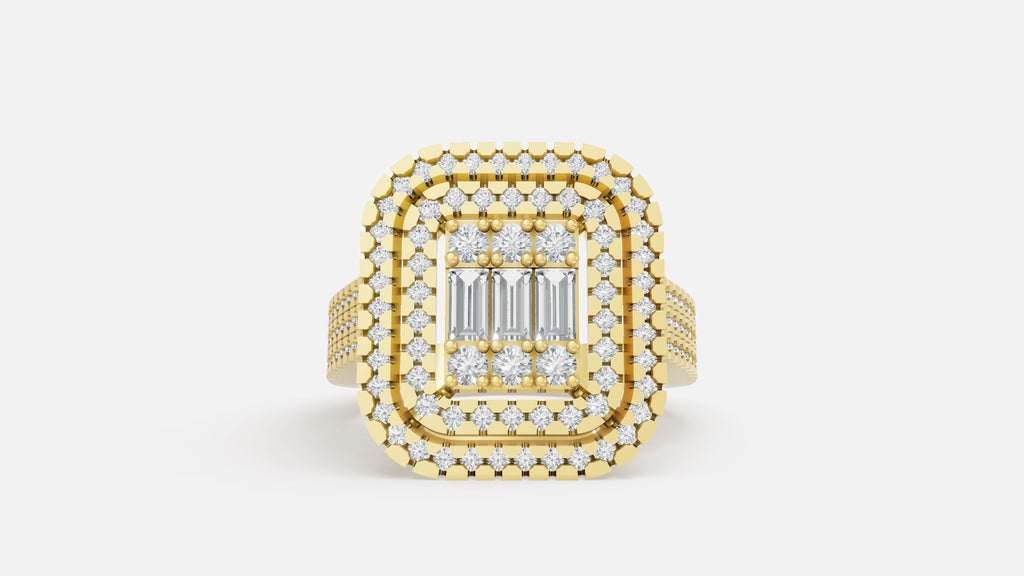 18K Gold Halo CVD Diamond Ring – VVS Clarity, Luxury Design
