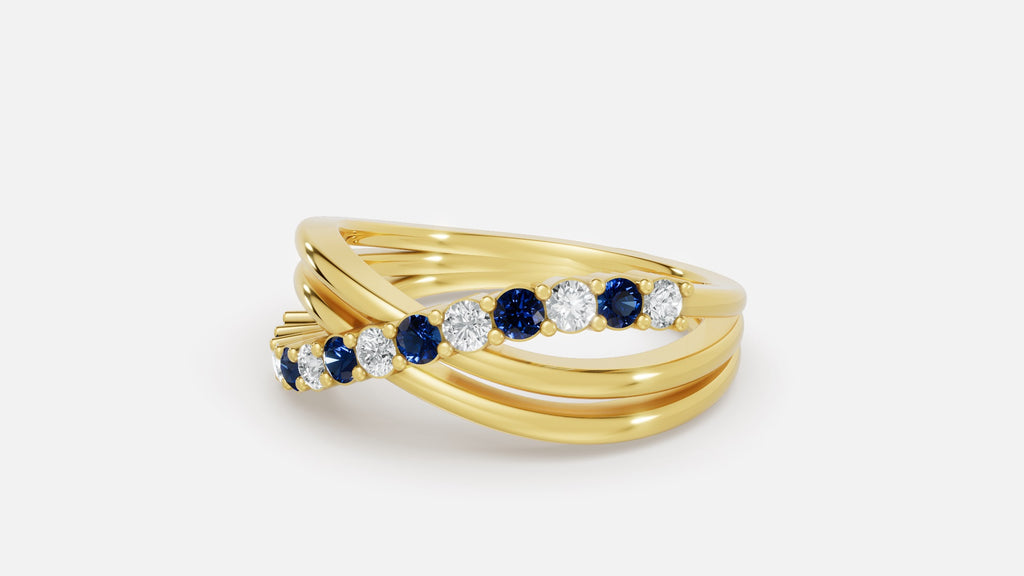 18K gold CVD diamond ring 0.245ct VVS elegant fine ring angled crossover band design