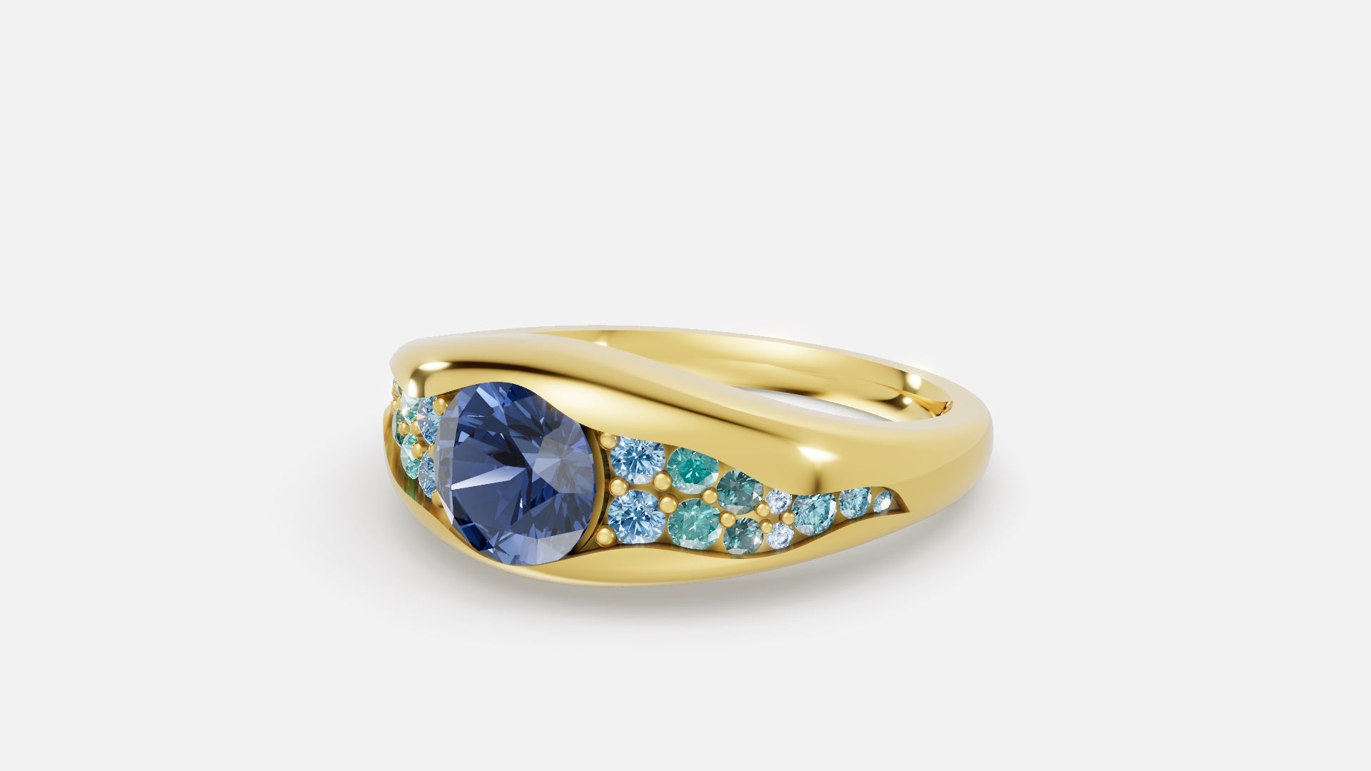 18K gold CVD diamond engagement ring VVS clarity 0.014CT angled gold ring with blue sparkle stones