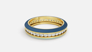 Deep Blue Enamel Round Lab Grown Diamond Stacking Ring
