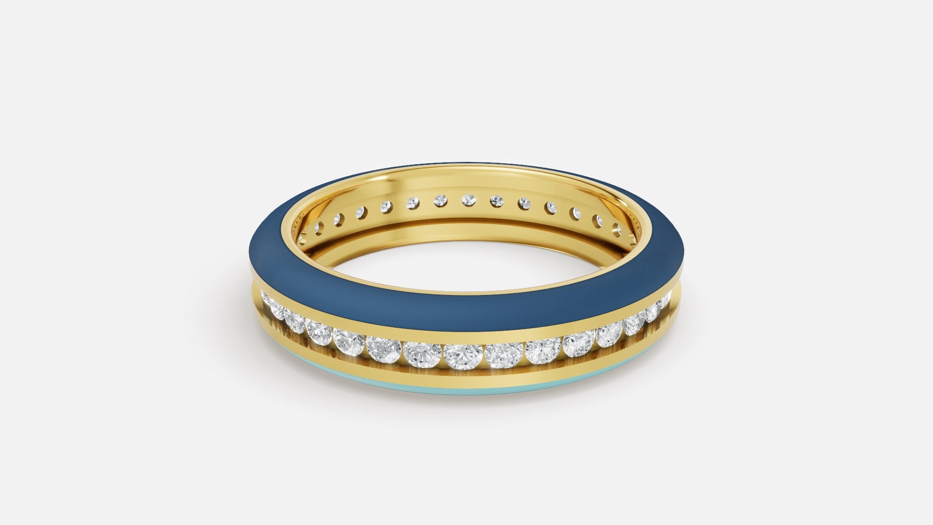 18K gold CVD diamond enamel ring VVS clarity luxury ring with blue enamel front view