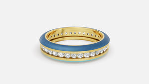 Gold Plated Light Blue Enamel Round CVD Diamond Band