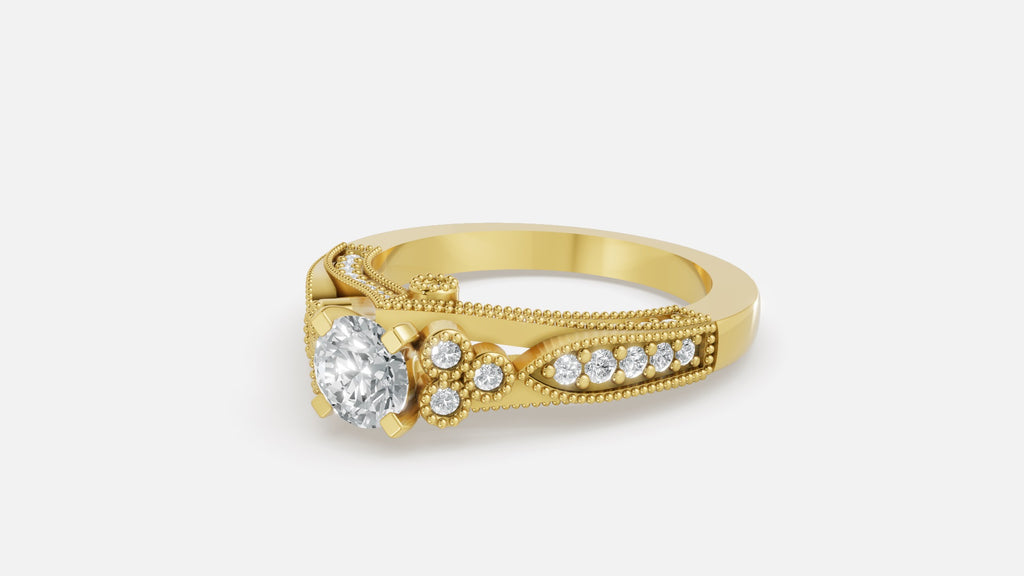 18K gold CVD diamond engagement ring angle display with VVS GH quality