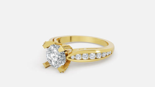18K gold CVD diamond engagement ring VVS EF 6.5 US angled view with brilliant diamond band