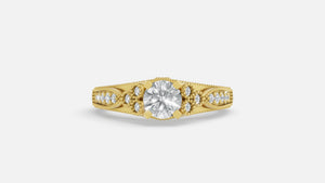 Round CVD Diamond Solitaire Milgrain 18K Gold Ring (VVS GH)