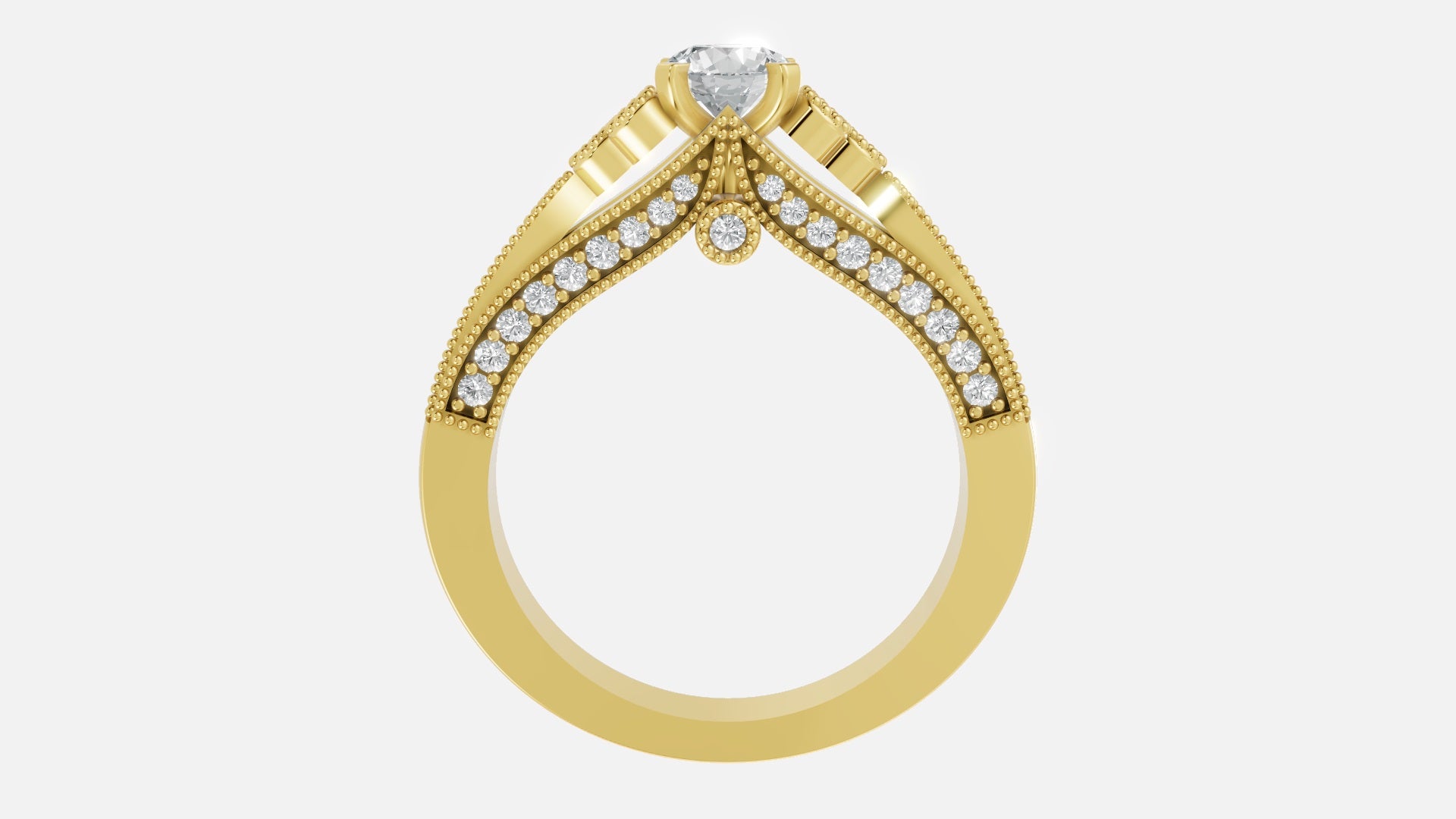18K gold CVD diamond engagement ring side profile with VVS clarity