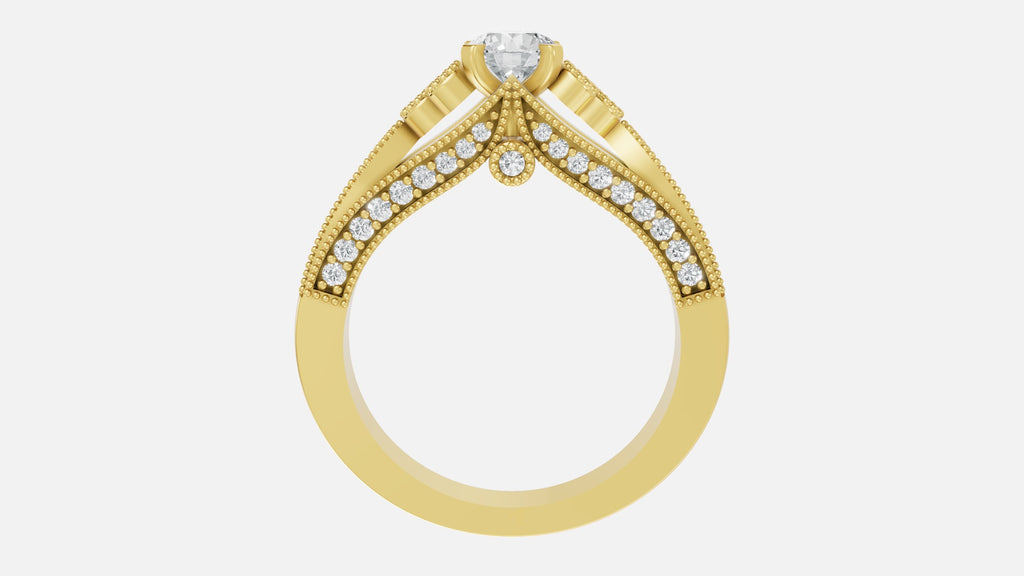 18K gold CVD diamond engagement ring side profile with VVS GH diamonds