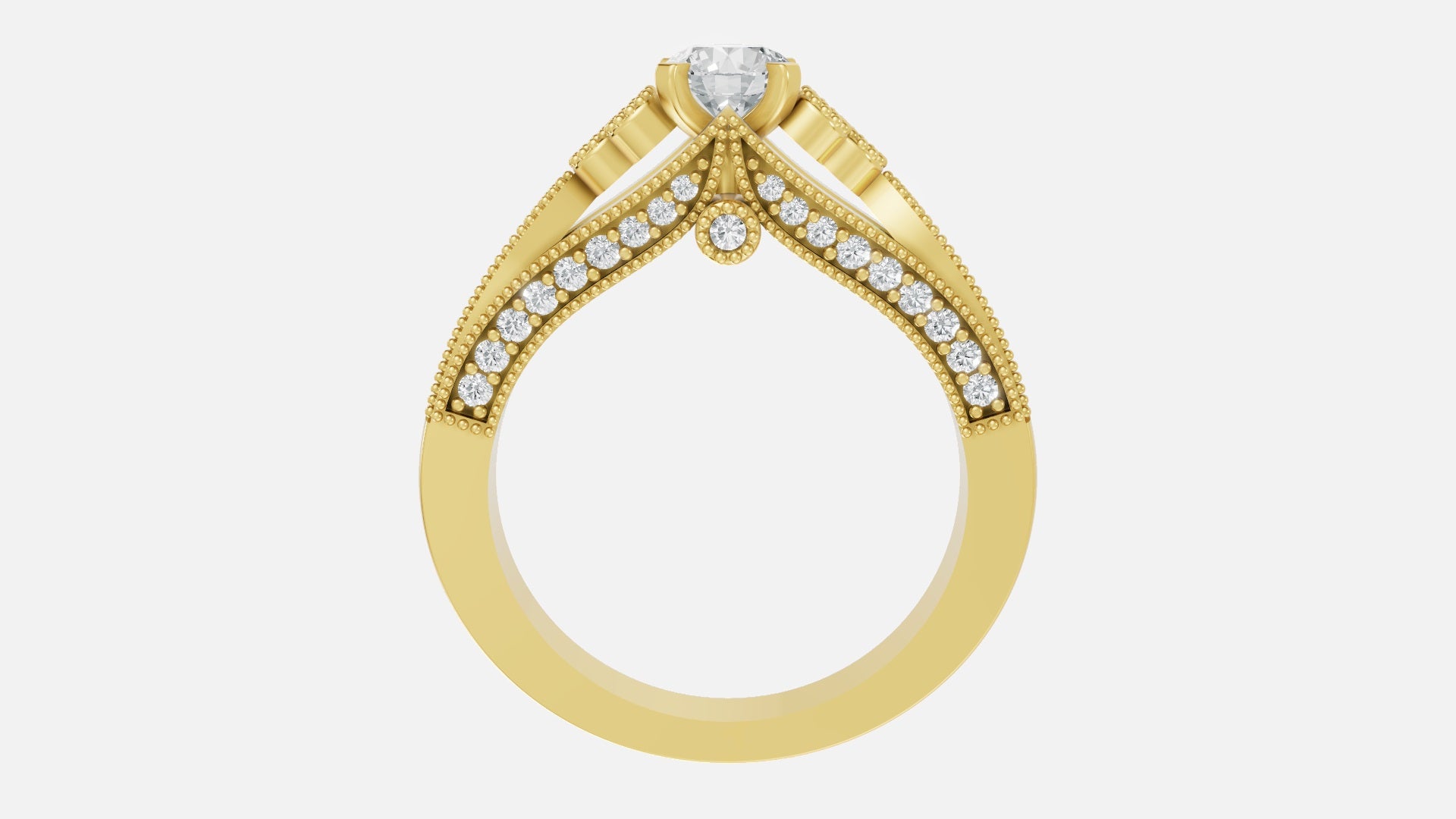 18K gold CVD diamond engagement ring side profile with VVS GH diamonds