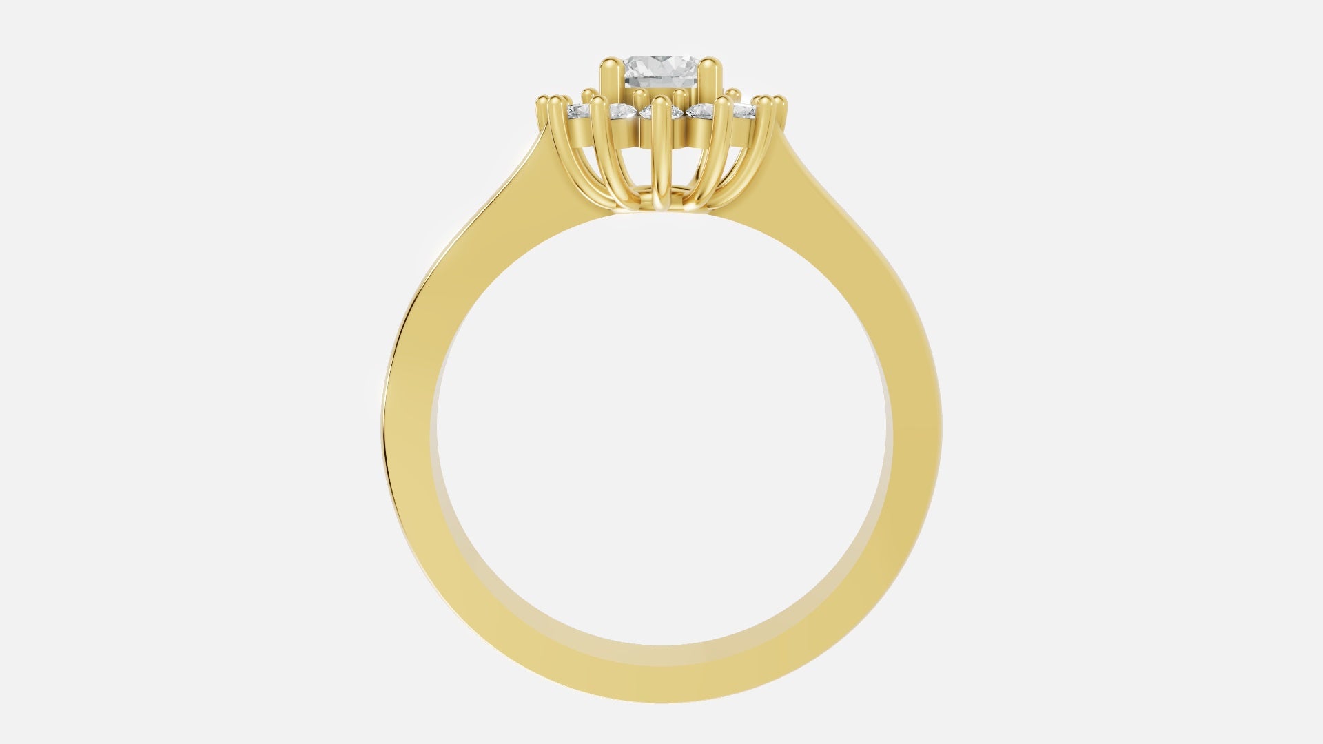 18K gold CVD diamond engagement ring 0.42ct VVS side profile with elegant halo setting