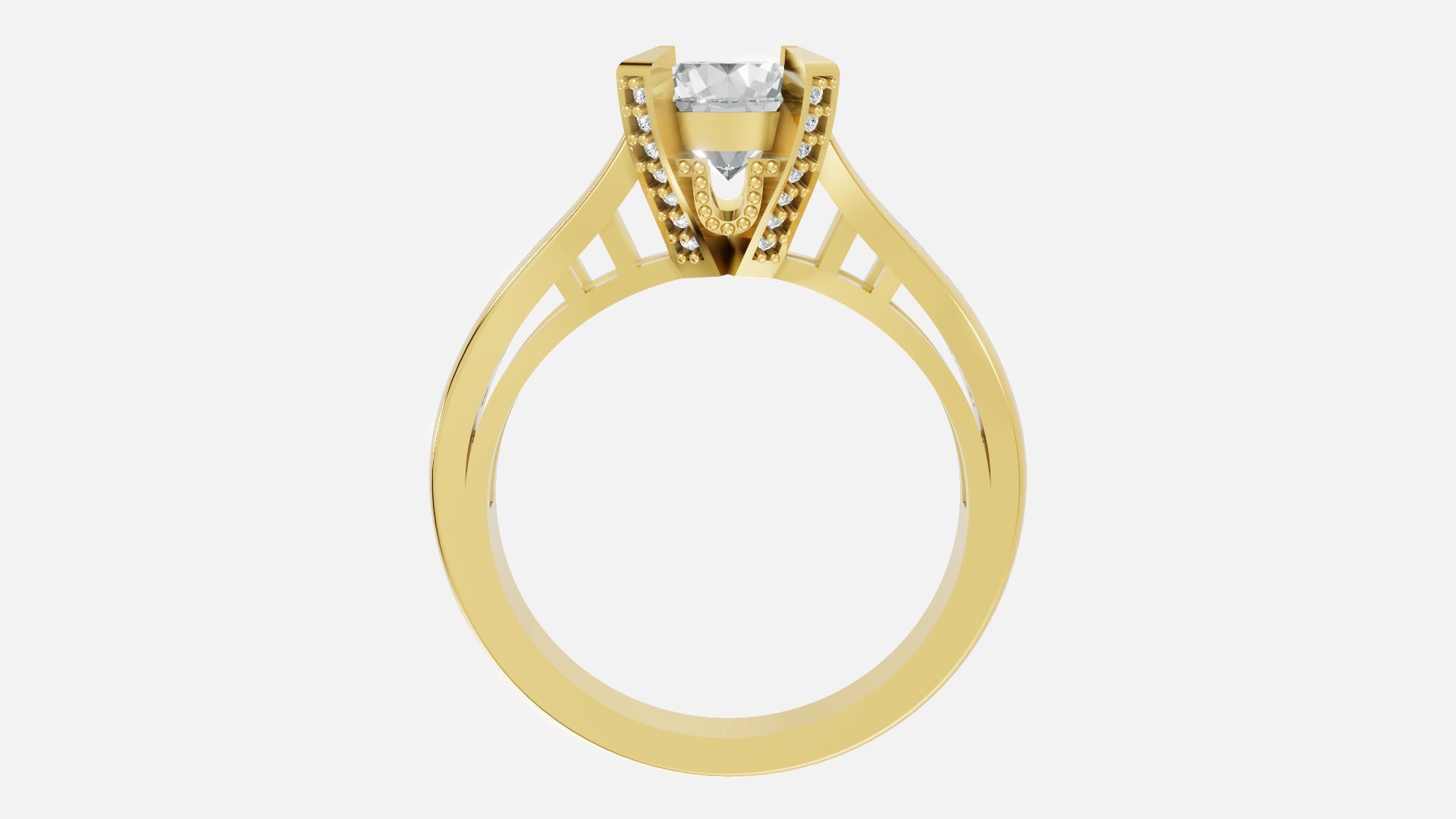 18K gold CVD diamond engagement ring VVS EF 6.5 US side profile with elevated diamond setting