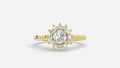 18K gold CVD diamond engagement ring 0.42ct VVS floral halo front view with brilliant diamonds