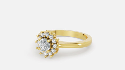 18K gold CVD diamond engagement ring 0.42ct VVS angled floral cluster diamond design