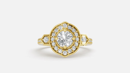 18K gold CVD diamond engagement ring 0.85ct VVS halo bloom front design