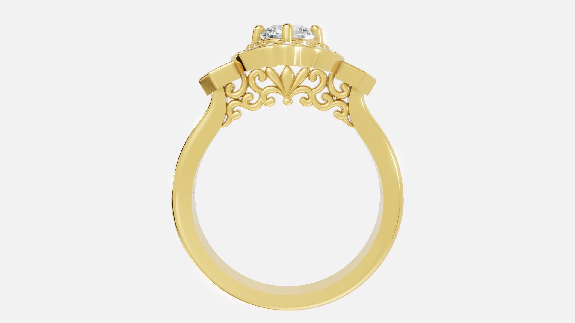 18K gold CVD diamond engagement ring 0.85ct VVS gallery detail side profile