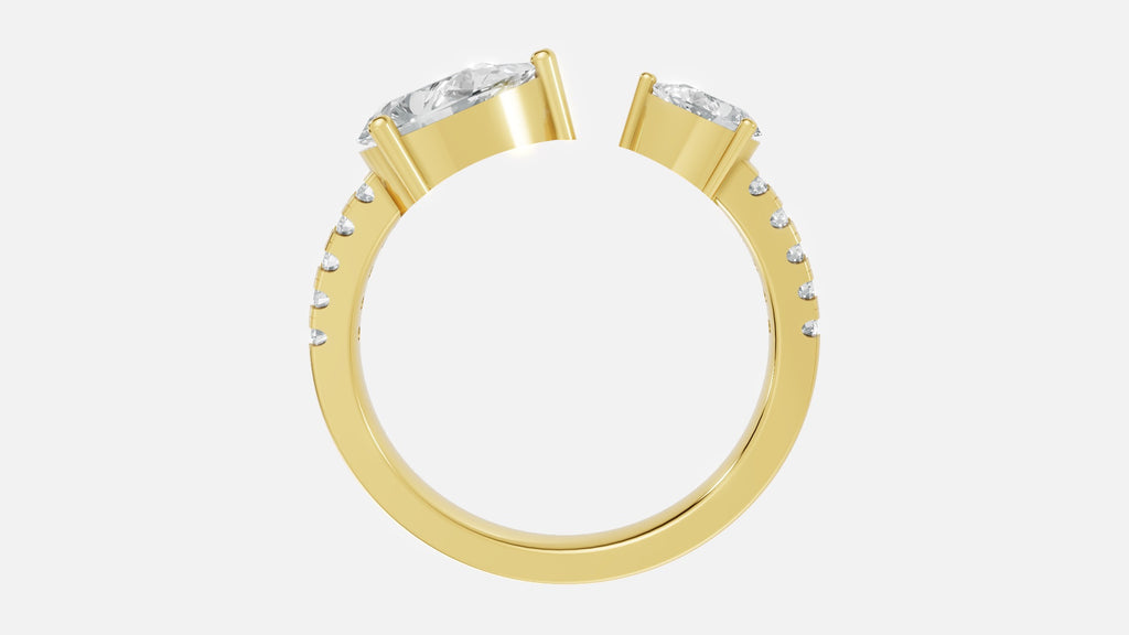 18K gold pear shape diamond ring open band side profile for women