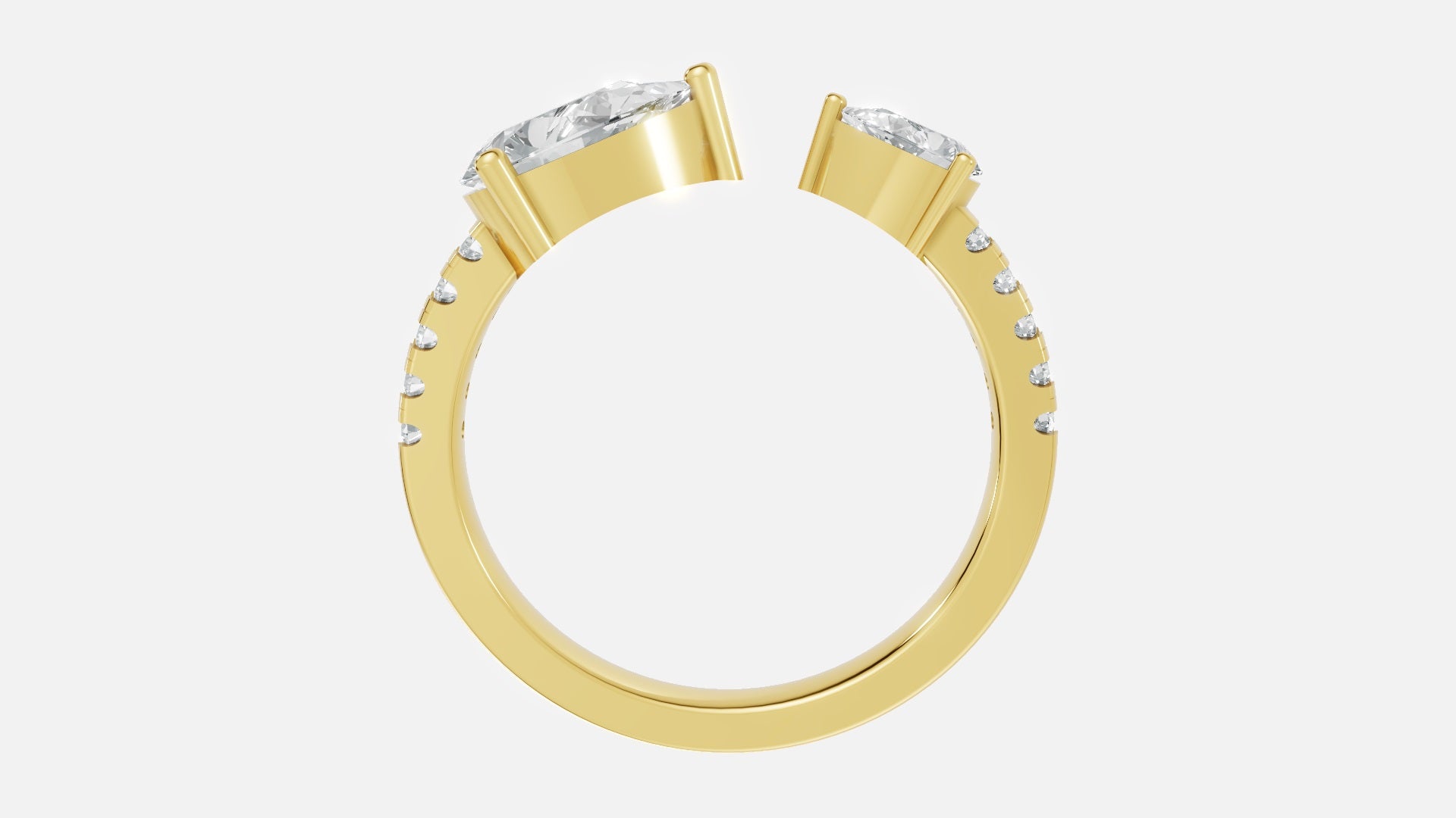 18K gold pear shape diamond ring open band side profile for women