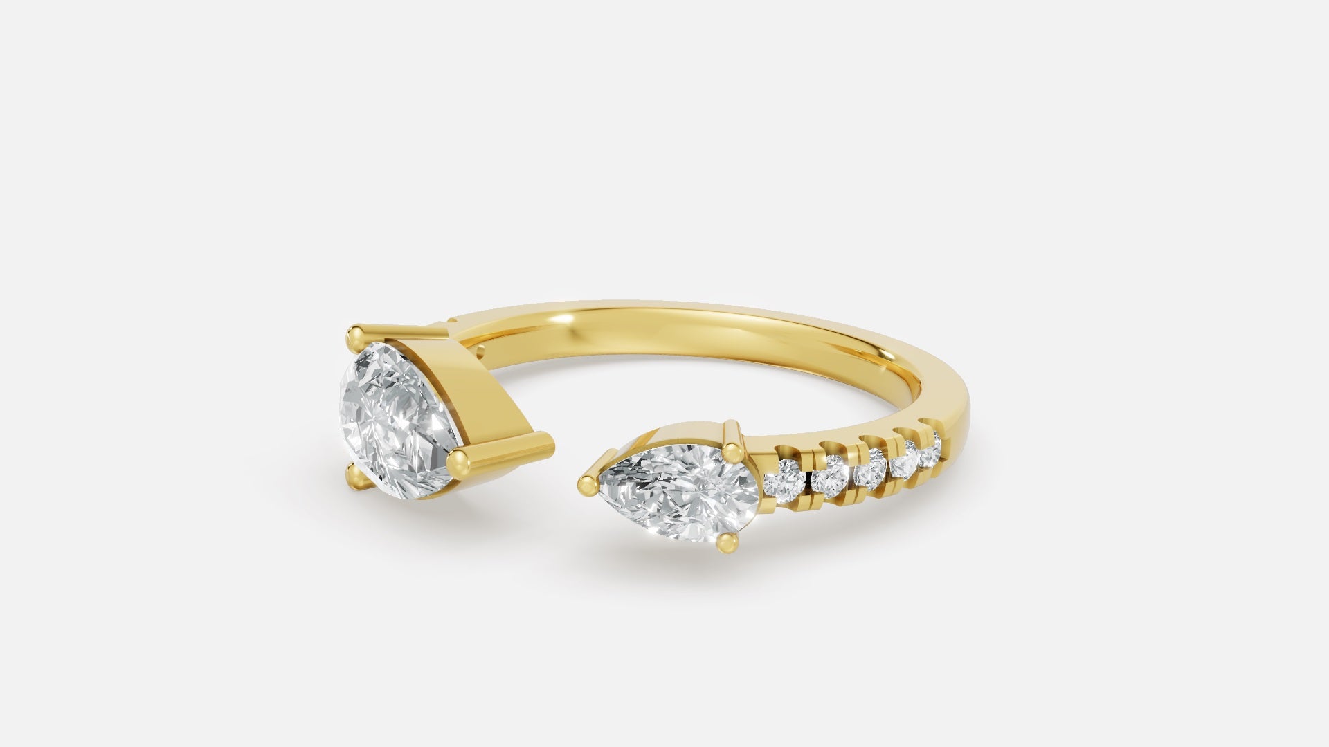 18K gold pear shape diamond luxury ring angle view with VVS clarity