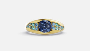 Yellow Gold Finished Round Blue Sapphire Solitaire Ring