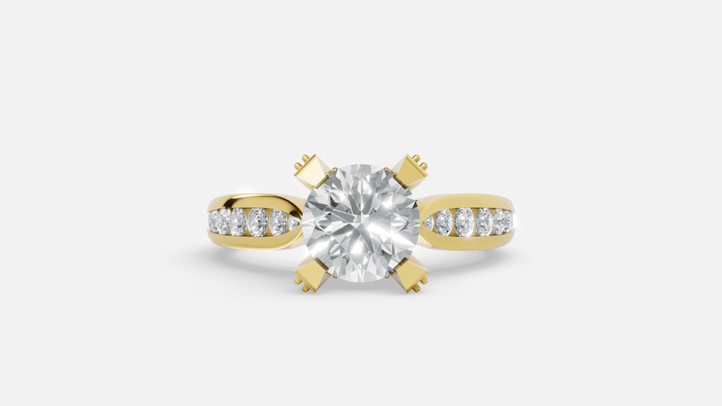 18K gold CVD diamond engagement ring VVS EF 6.5 US solitaire front view with side diamonds