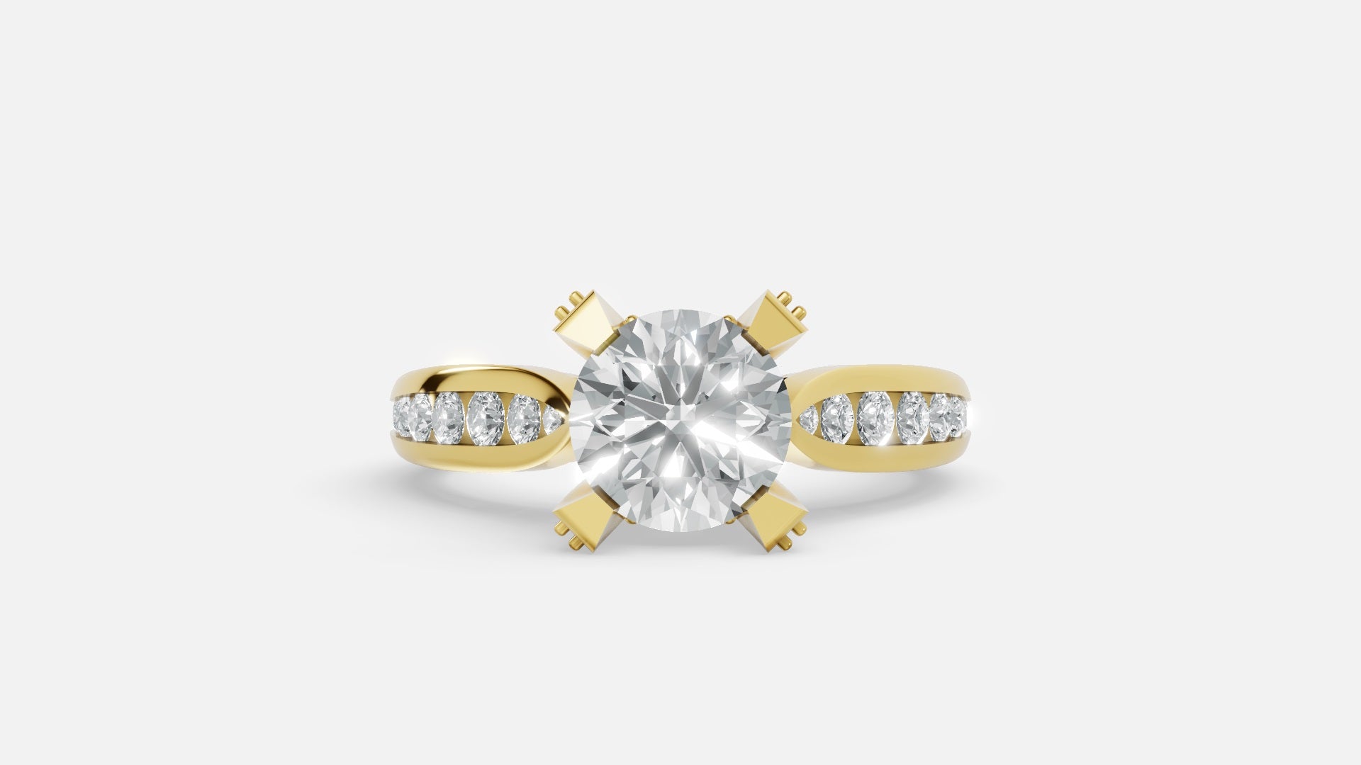 18K gold CVD diamond engagement ring VVS EF 6.5 US solitaire front view with side diamonds