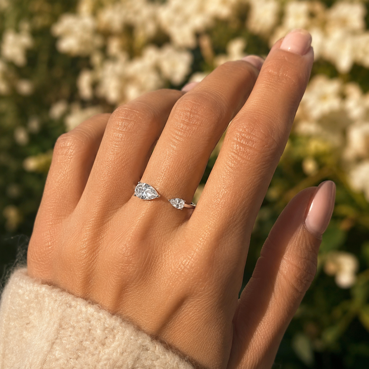 925 silver pear shape diamond ring minimal luxury on hand for women